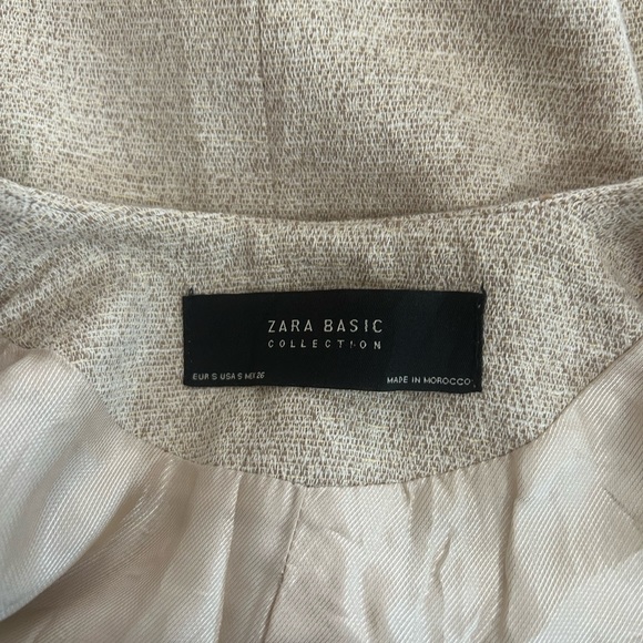 Zara Basics Collection Beige Long Zip Up Textures Blazer Jacket Women’s Small - Picture 5 of 5